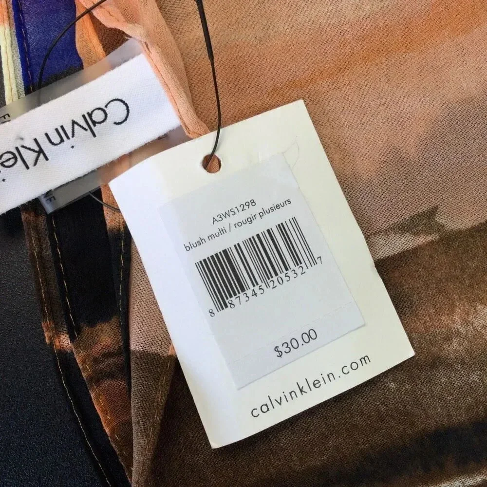 Calvin Klein Womens Blue Orange Blush Multi‎ Travel Scarf NWT